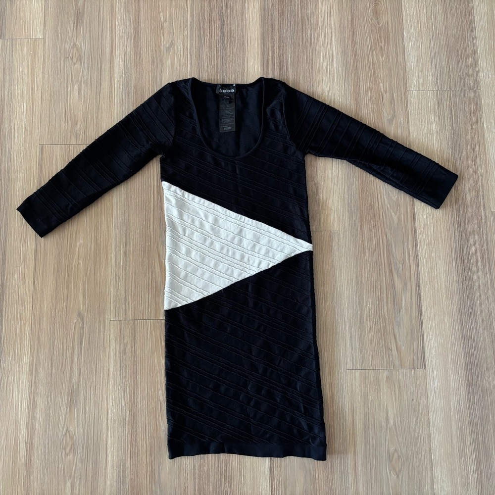 Y2K VTG BEBE Bandage Dress Black White Colorblock Mini Geometric Women M/L USA